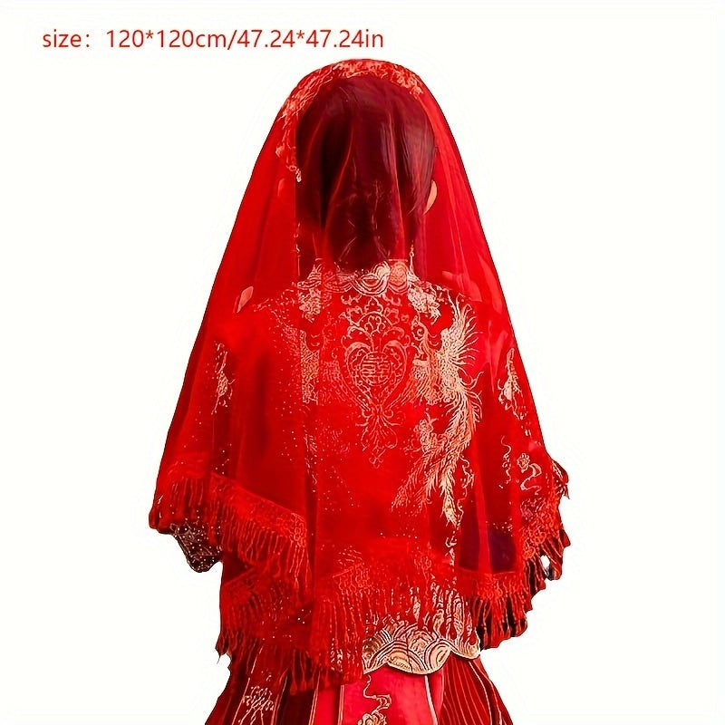 Qizlar uchun to'y moda uchun qizil bridal tikanli shaffof bosh kiyimi