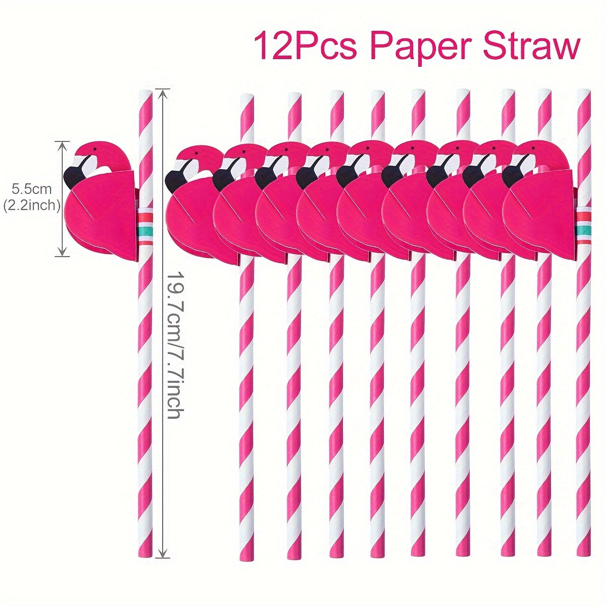 Pink Flamingo Paper Straws Set of 12 for Summer Parties and Tropical Decor
