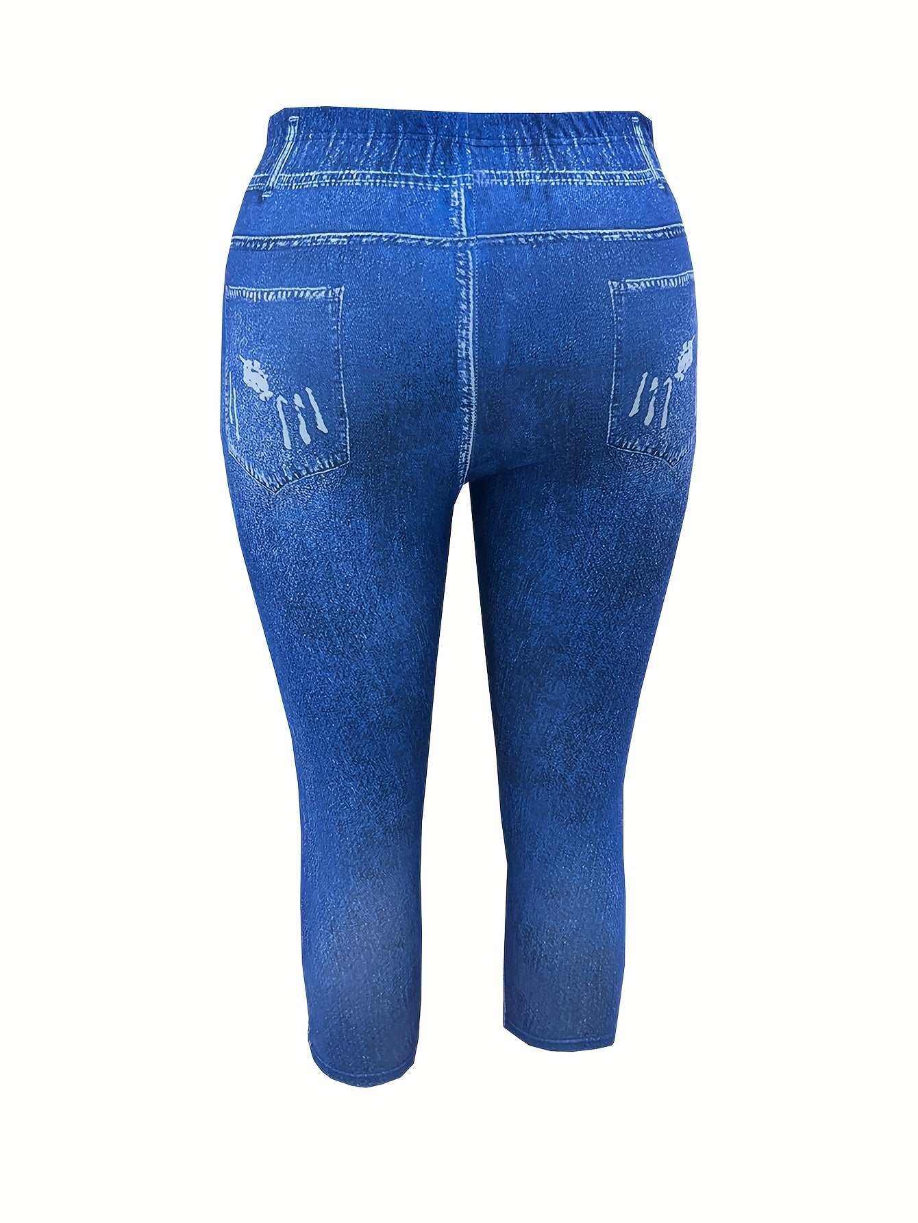 Women's Plus Size Faux Denim Print Tight Seven-Eighth Pants