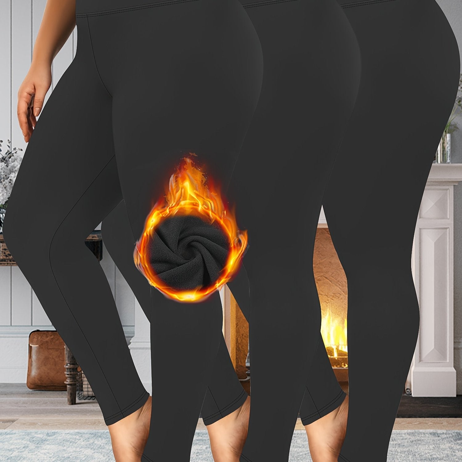 Leggings de talla grande para mujer con cintura alta y forro de felpa para otoño e invierno cálido