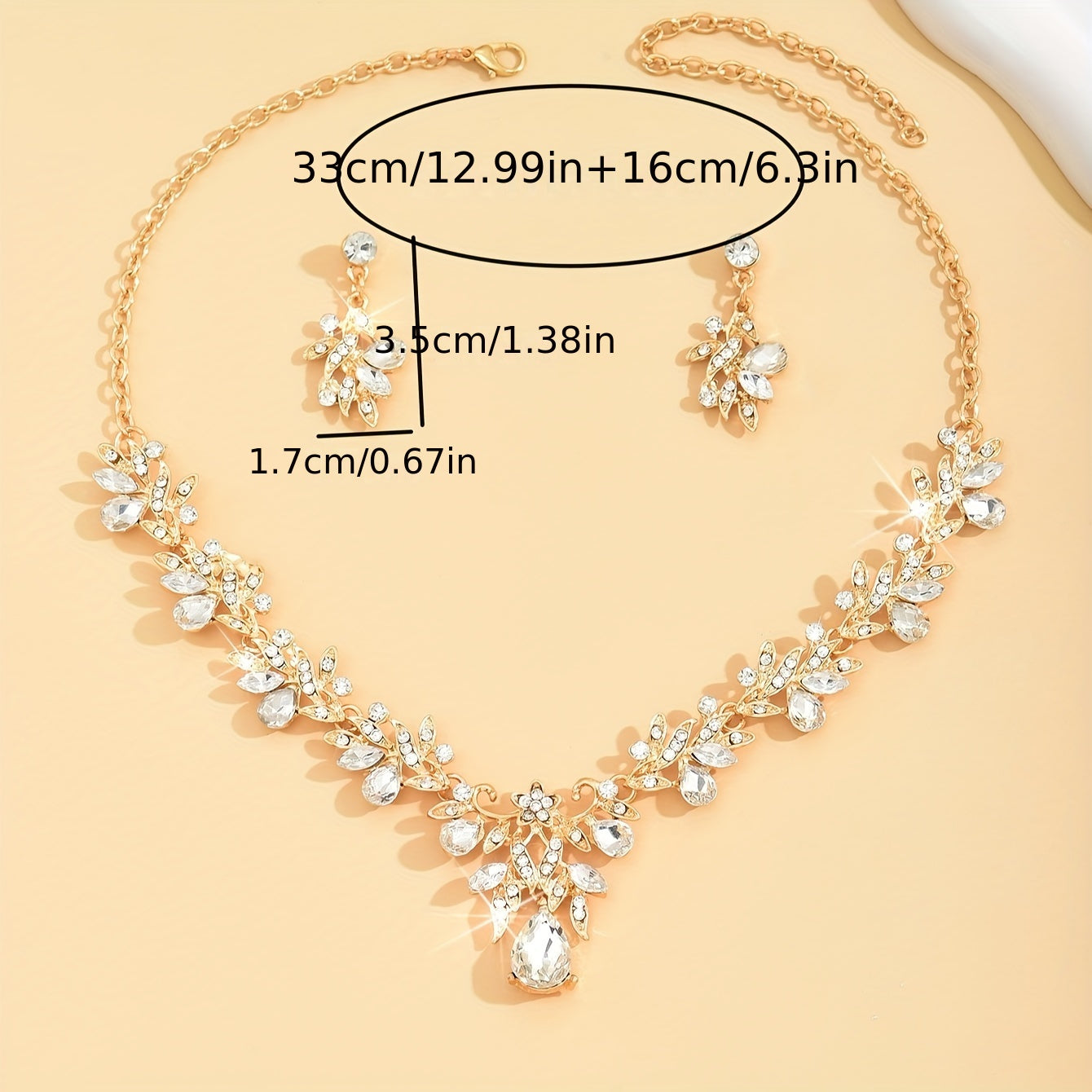 3-Piece Jewelry Set Rhinestone Necklace and Earrings for Parties and Festivals