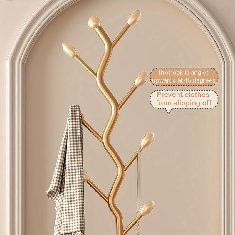 Metal Dual-Tier Freestanding Valet Stand with Branch Hooks Black Indoor Clothes Rack