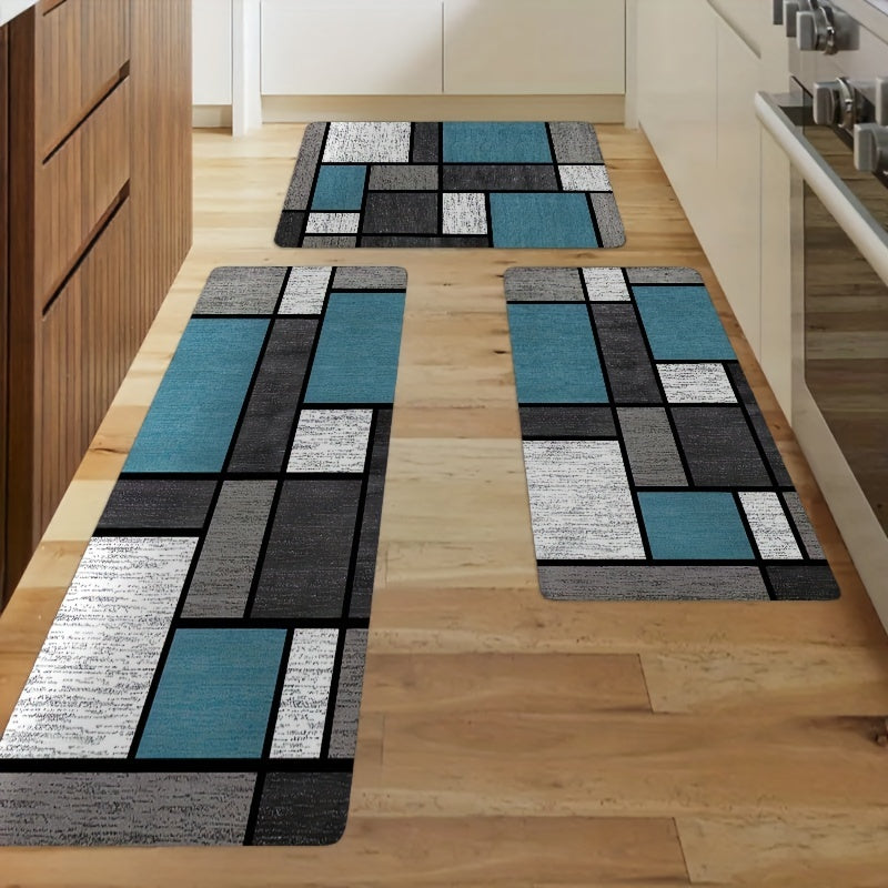 Geometric Pattern Kitchen Rug Non-Slip Waterproof Absorbent Stain-Resistant Mat