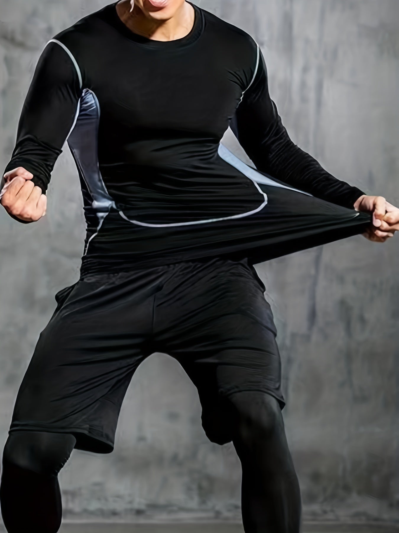 Men's Sportswear Set Breathable Long Sleeve Shirt and Indoor Workout Pants for Gym Running
