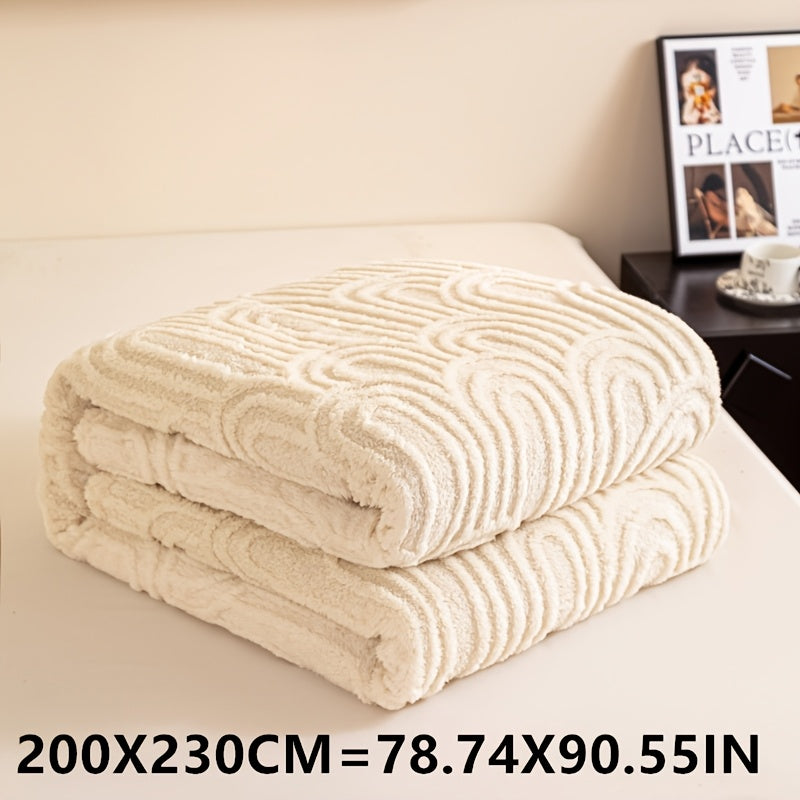 Striped Plush Bed Blanket with Vintage Roman Column Pattern Polyester All-Season Sofa Throw