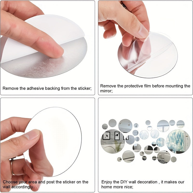 33-Piece 3D Acrylic Mirror Wall Decals Self-Adhesive Removable Waterproof for Living Room Bedroom