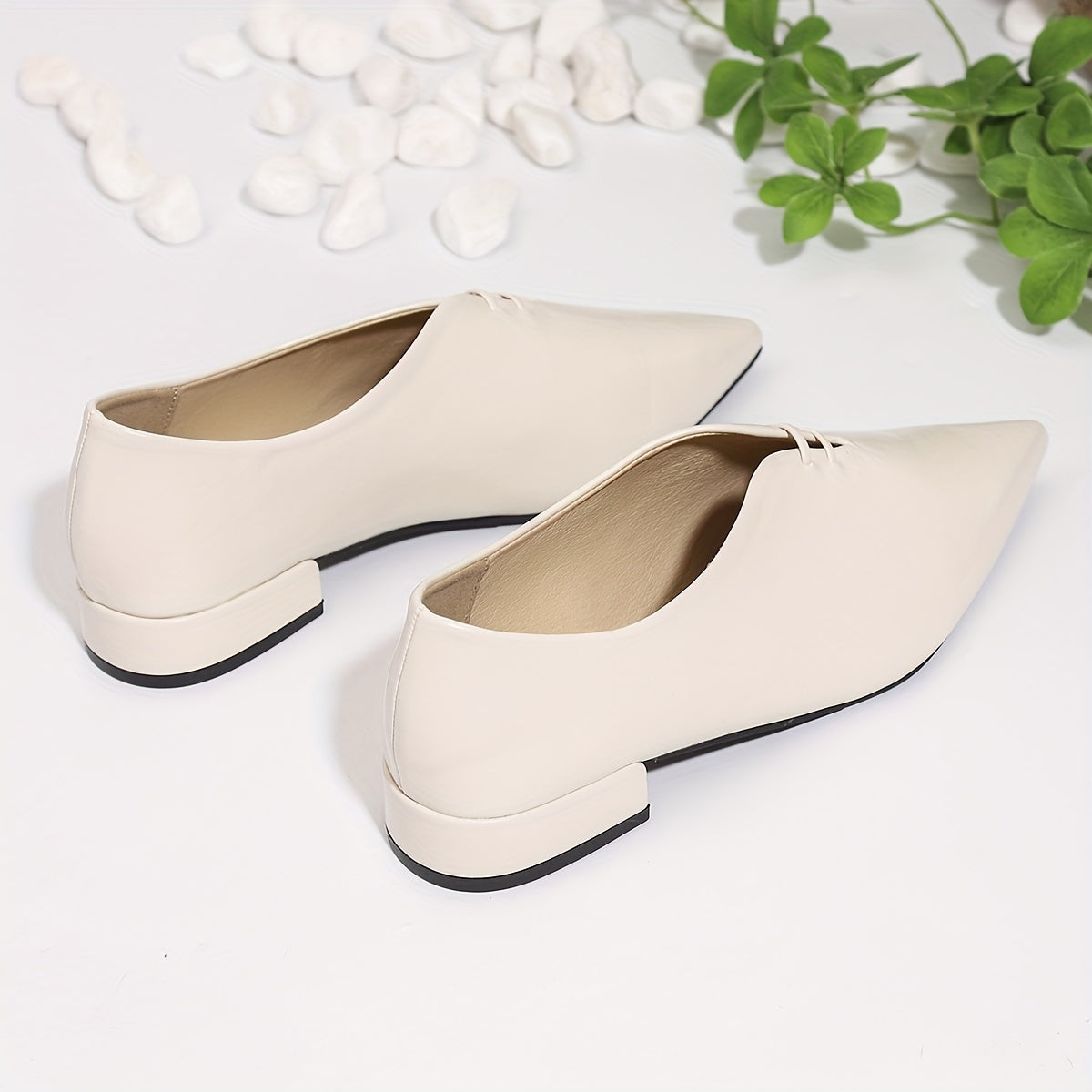 Women's White Pointed Toe Waterproof Mary Jane Flats for Winter and Casual Wear