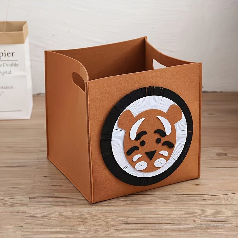 Felt Folding Storage Baskets with Elephant and Tiger Cartoon Design for Toys Laundry and Household Organization
