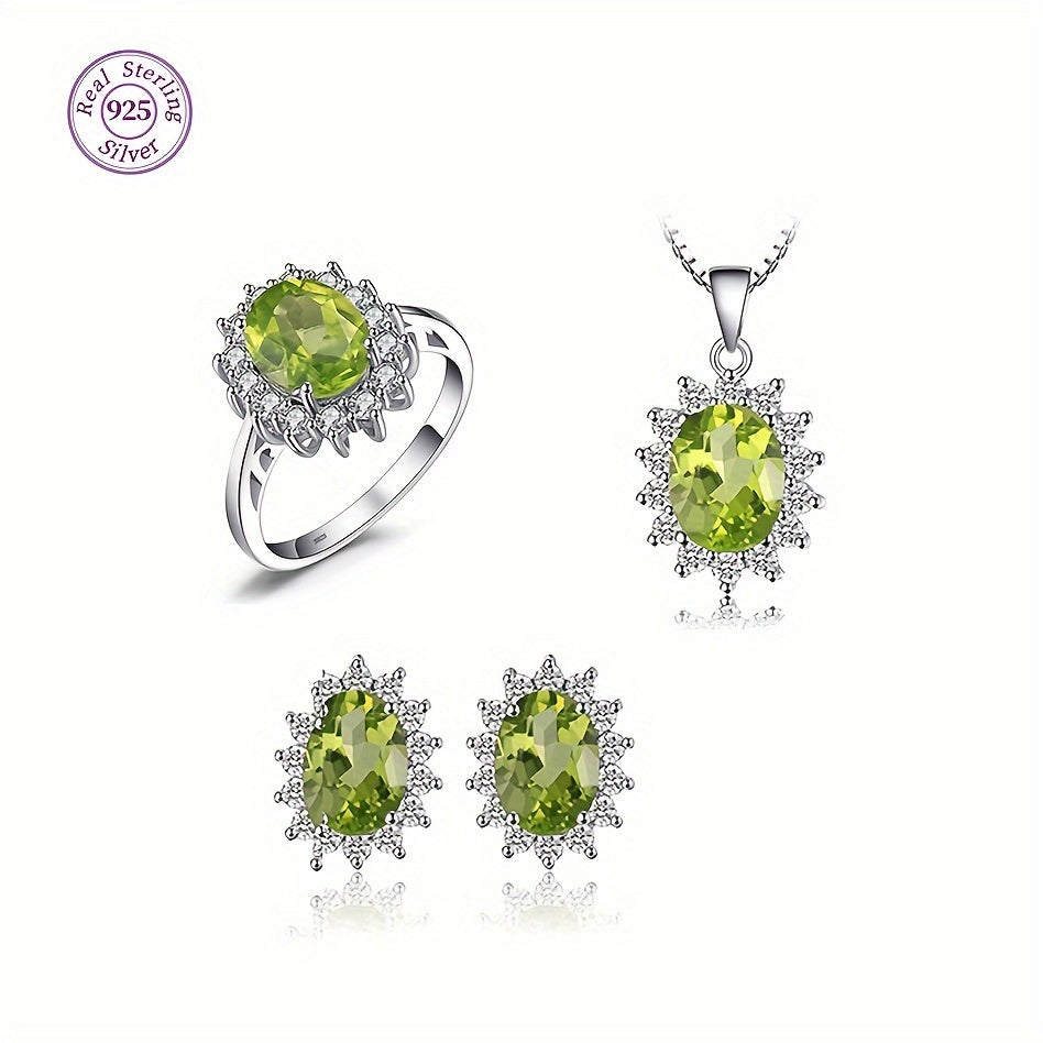 Sterling Silver Jewelry Set with Necklace Ring Earrings Zirconia Multiple Colors