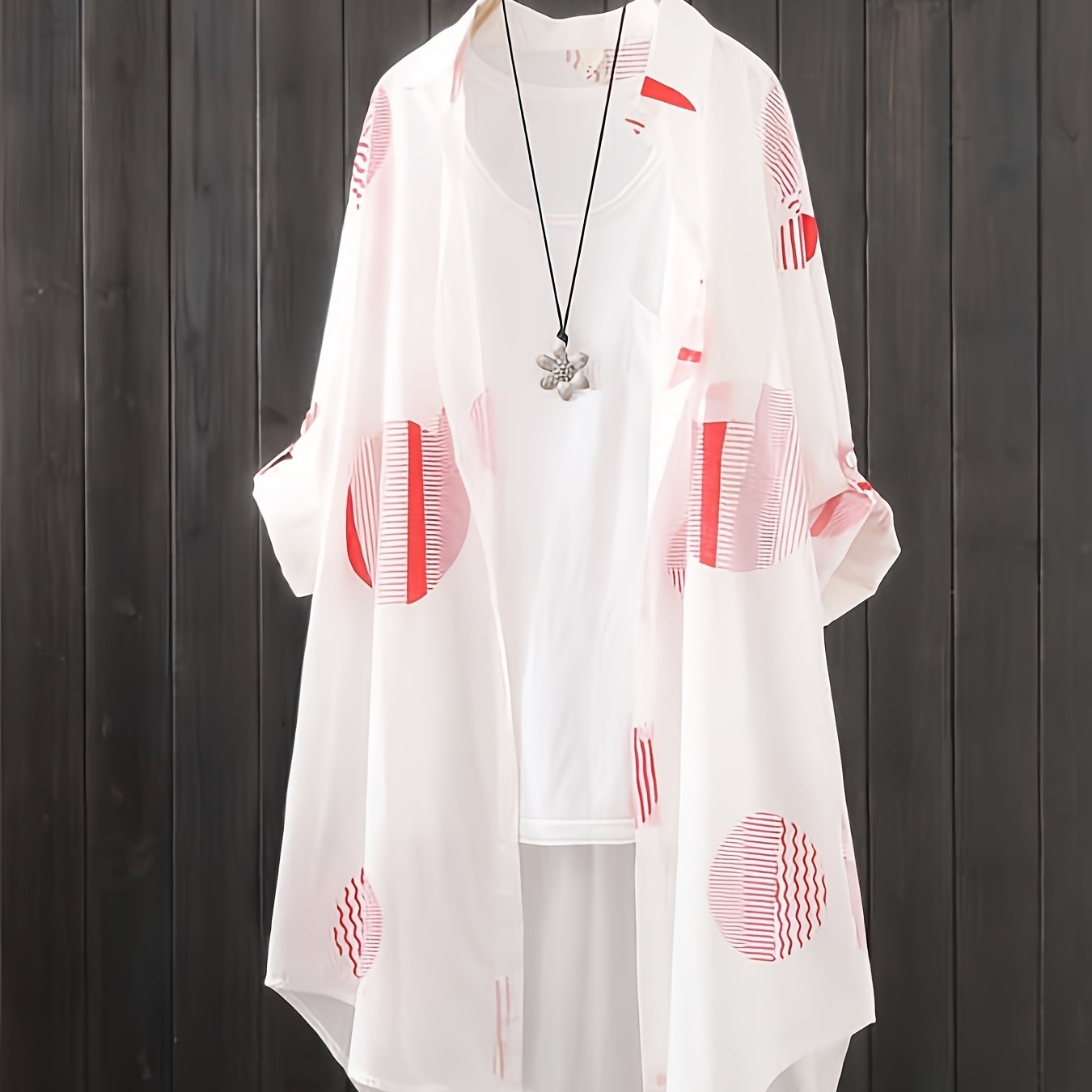 Women's Polka Dot Woven Cardigan Shirt with Long Sleeves and Lapel Collar for Autumn Winter