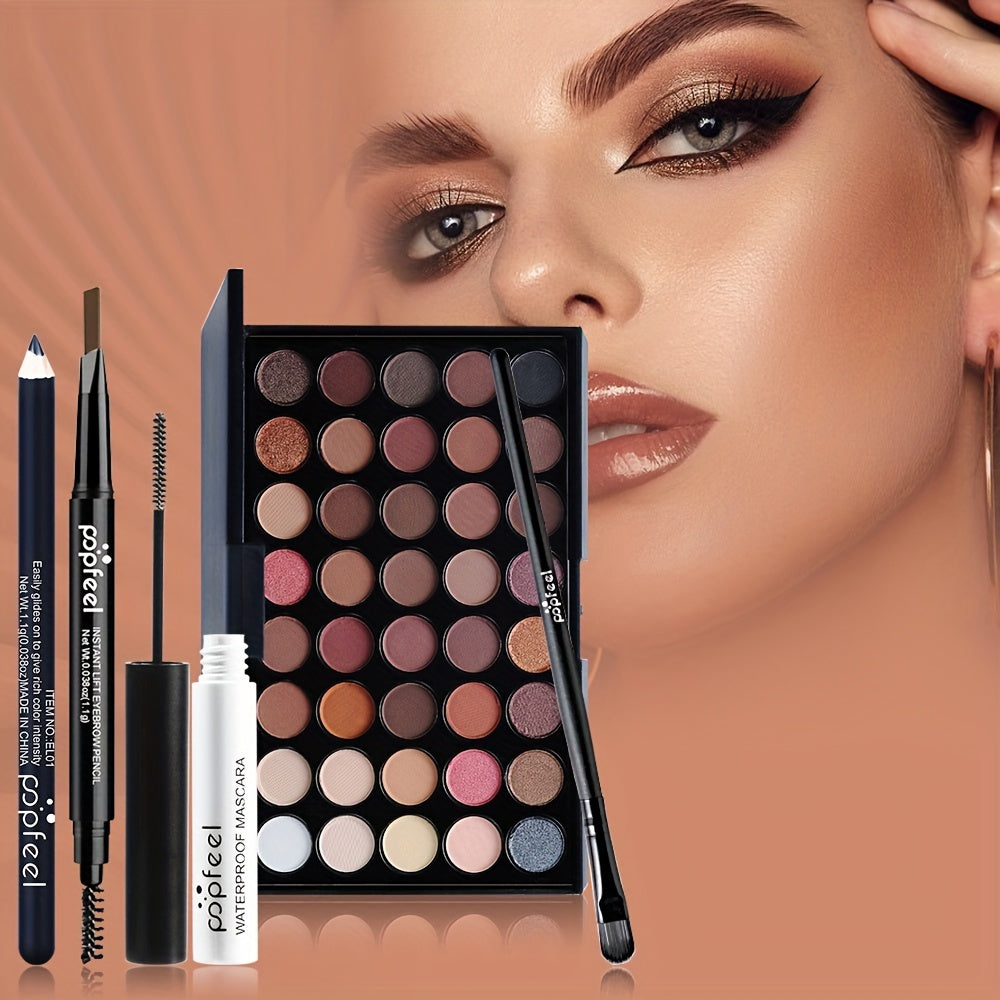 40-Color Eyeshadow Palette Set in Black Tones with Brushes and Mascara Portable Eye Makeup Kit