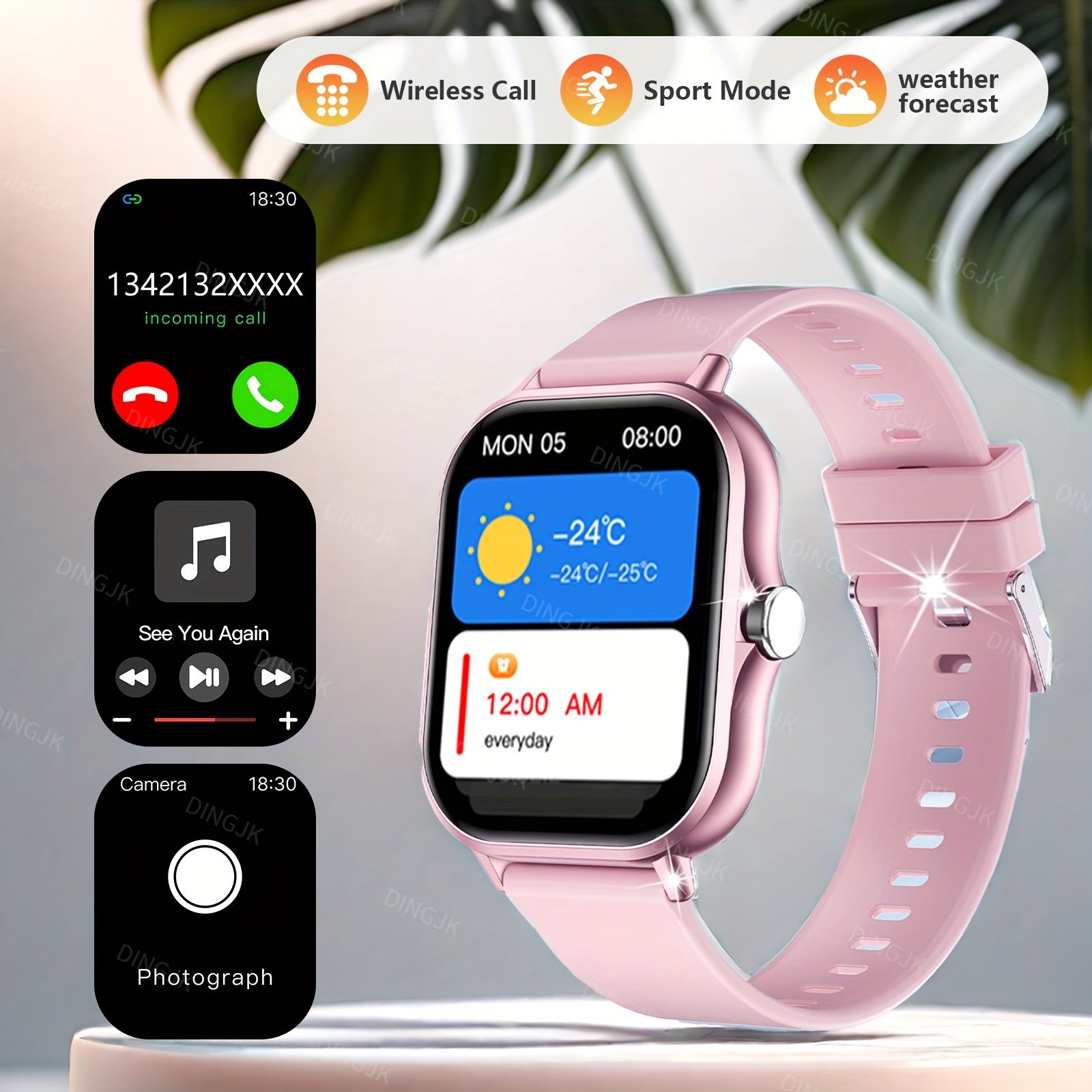 1.83 Inch Full Screen Touch Sports Smartwatch for Men and Women with Wireless Call Message Reminder and Multiple Sport Modes