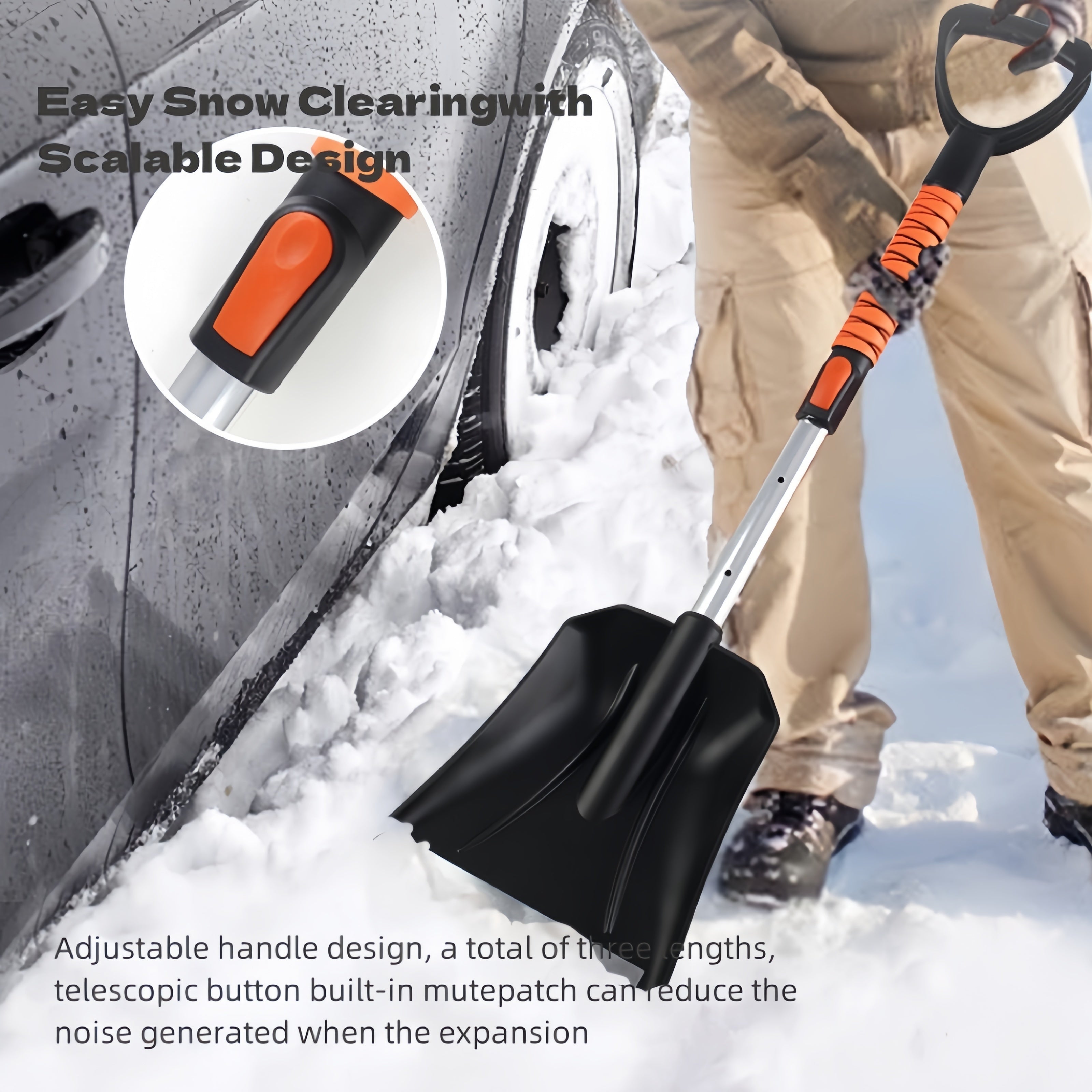 2-in-1 Telescopic Snow Shovel and Ice Scraper Set with Adjustable Squeegee