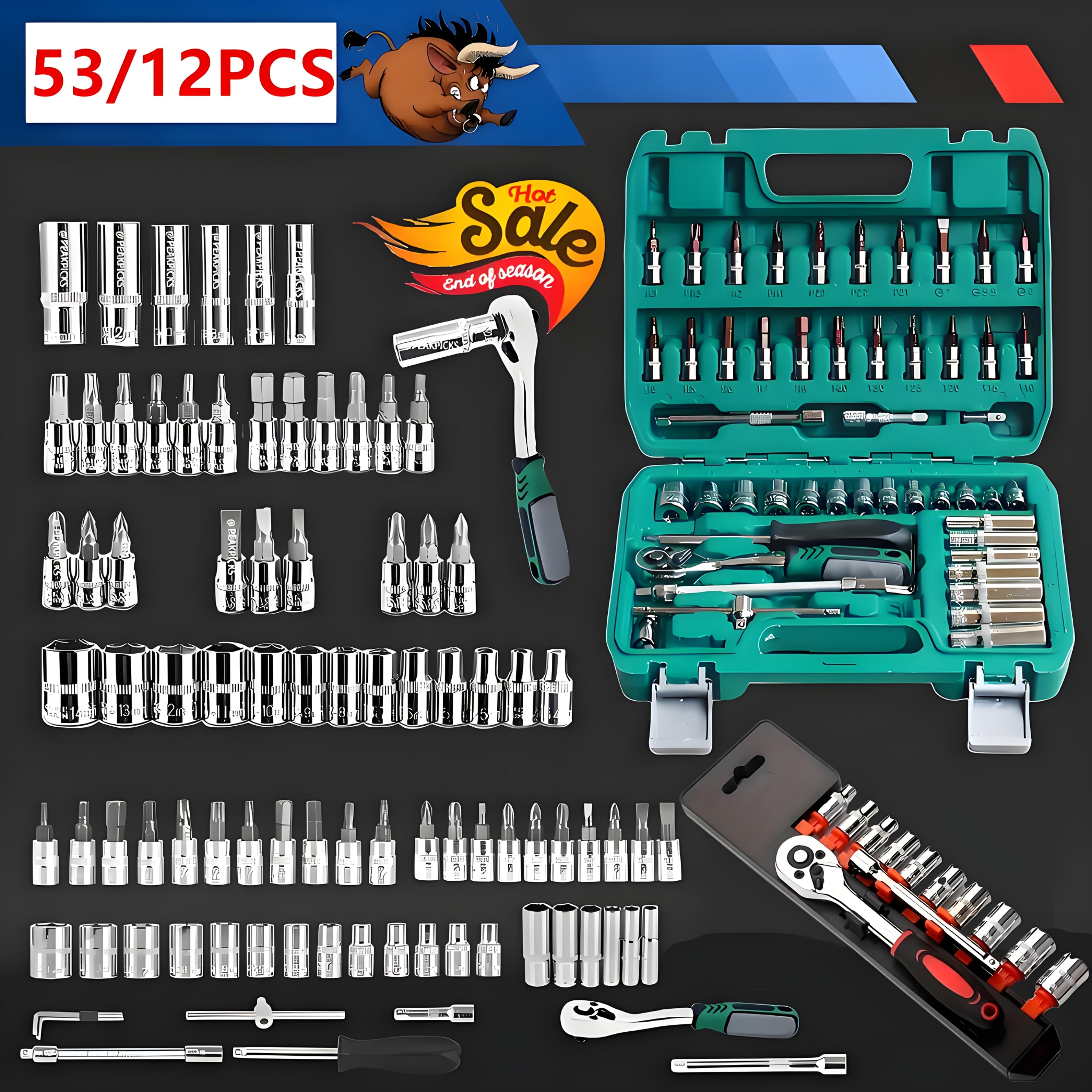 12-Piece 1/4 Inch Drive Socket Set Chrome Vanadium Steel Automotive Hand Tools