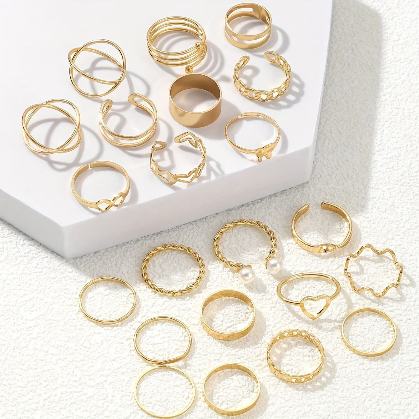 Women's Stackable Open Rings Set 22 Pieces Elegant Simple Jewelry for Daily and Party Wear