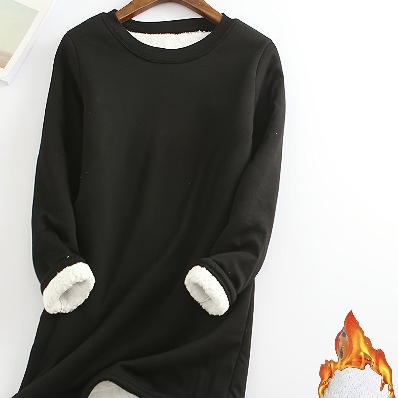 Women's Plus Size Fleece-Lined Thermal Long Sleeve Tunic Top Cozy Winter Casual Pullover
