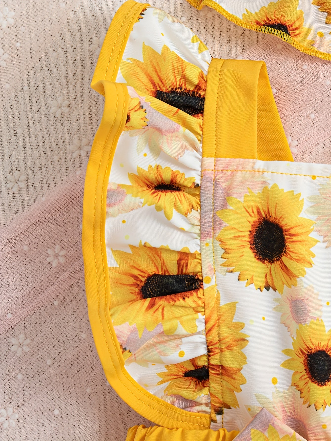 Baby Girl Jumpsuit with Sunflower and Butterfly Print, Bow Detail, Summer Toddler Clothing