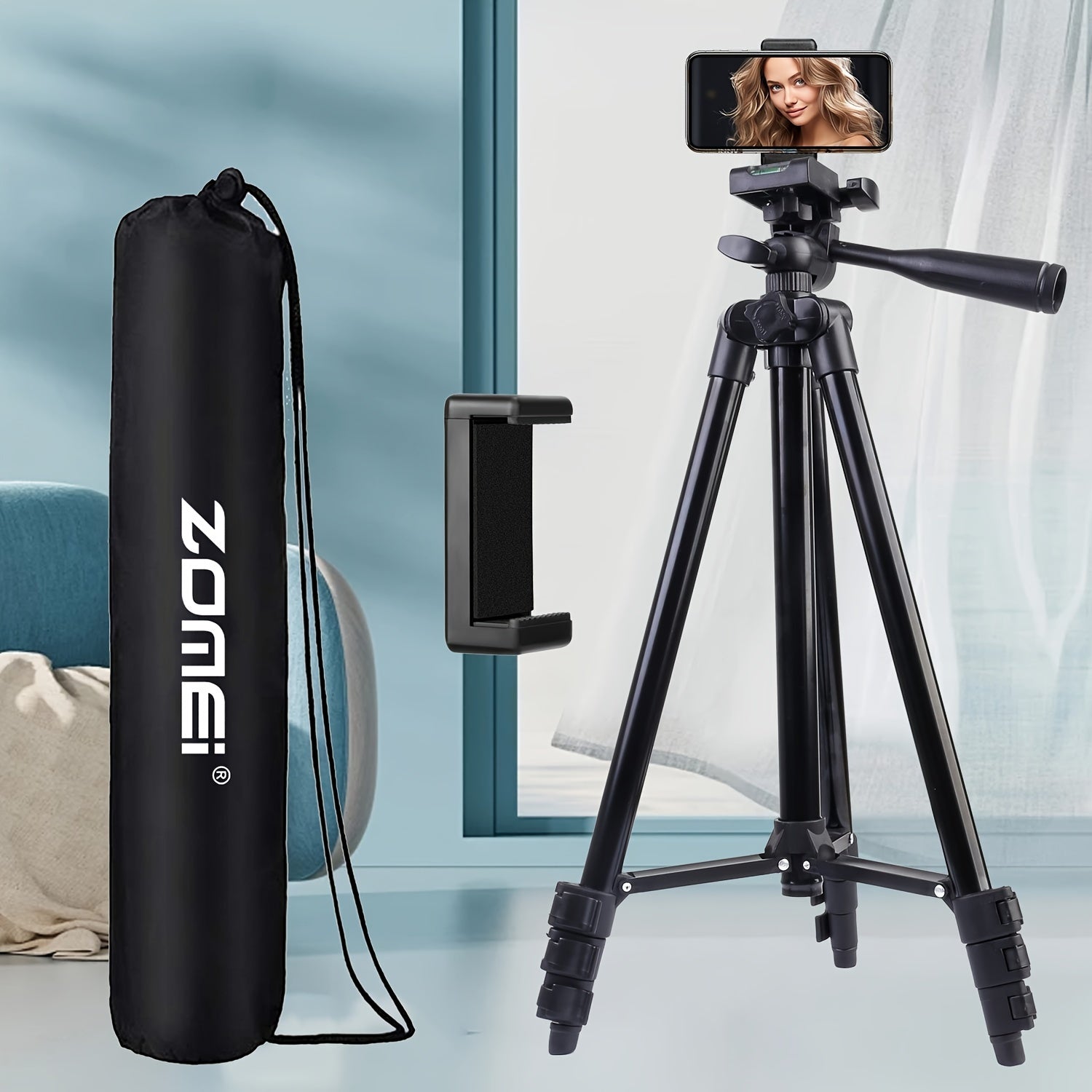Aluminum Tripod with Phone Holder for Video Streaming Photography Adjustable Portable Durable