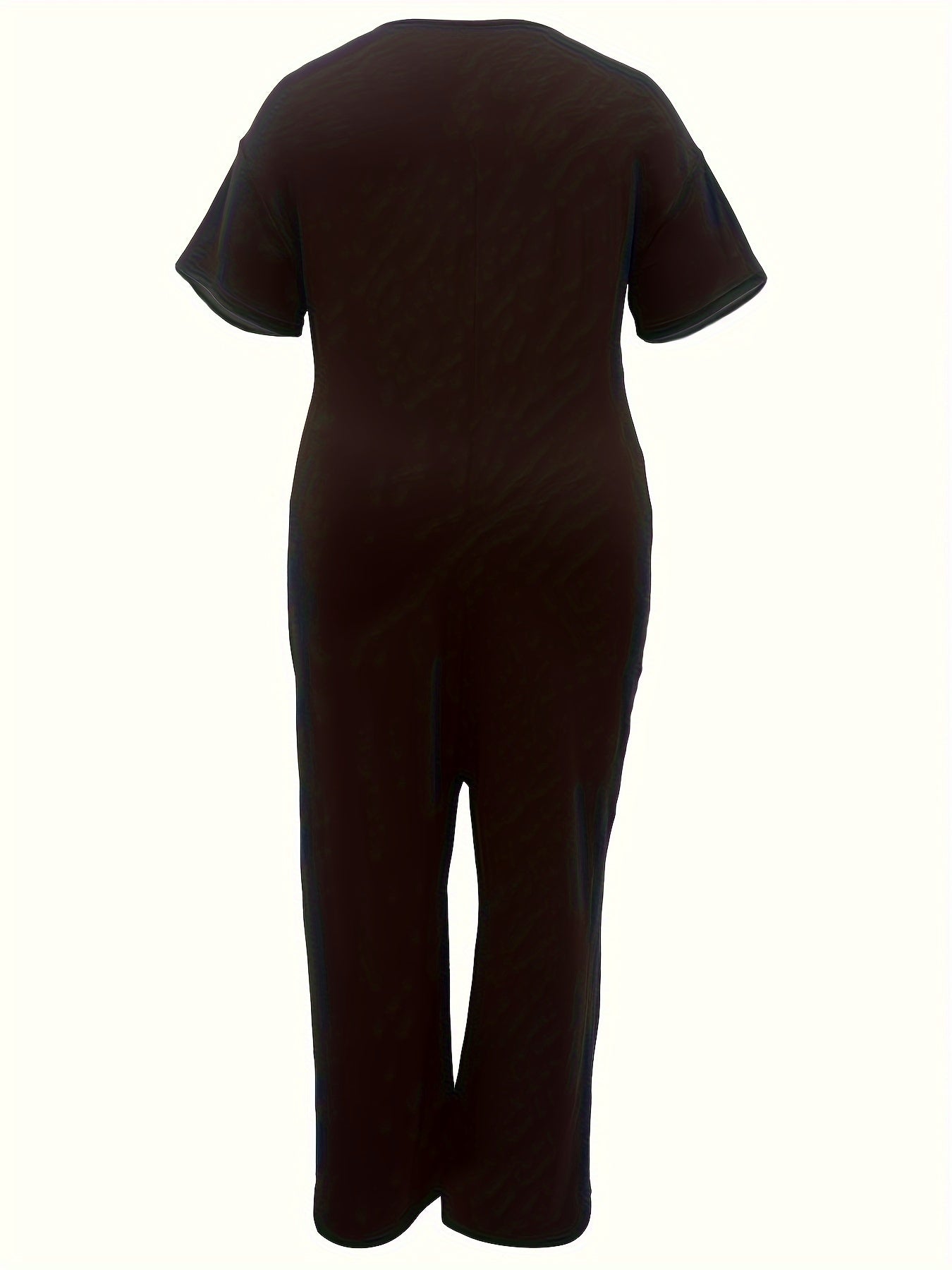 Plus Size Women’s Solid Short Sleeve Jumpsuit With Pockets