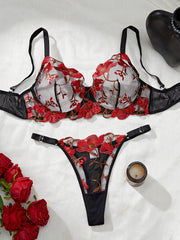 Plus-Size Floral Mesh Embroidered Lingerie Set for Adults