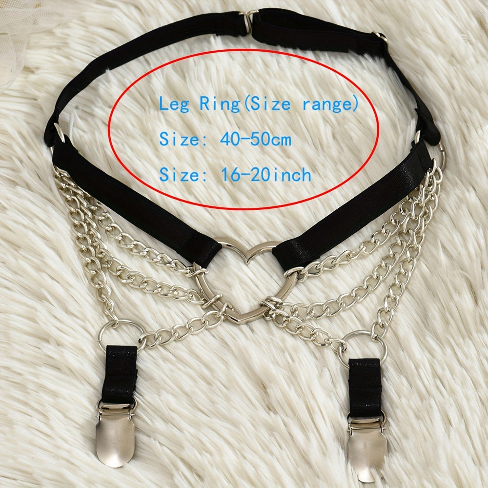 Women's Leg Jewelry with Love Rings Chains and Garter Clips for Sexy Wear