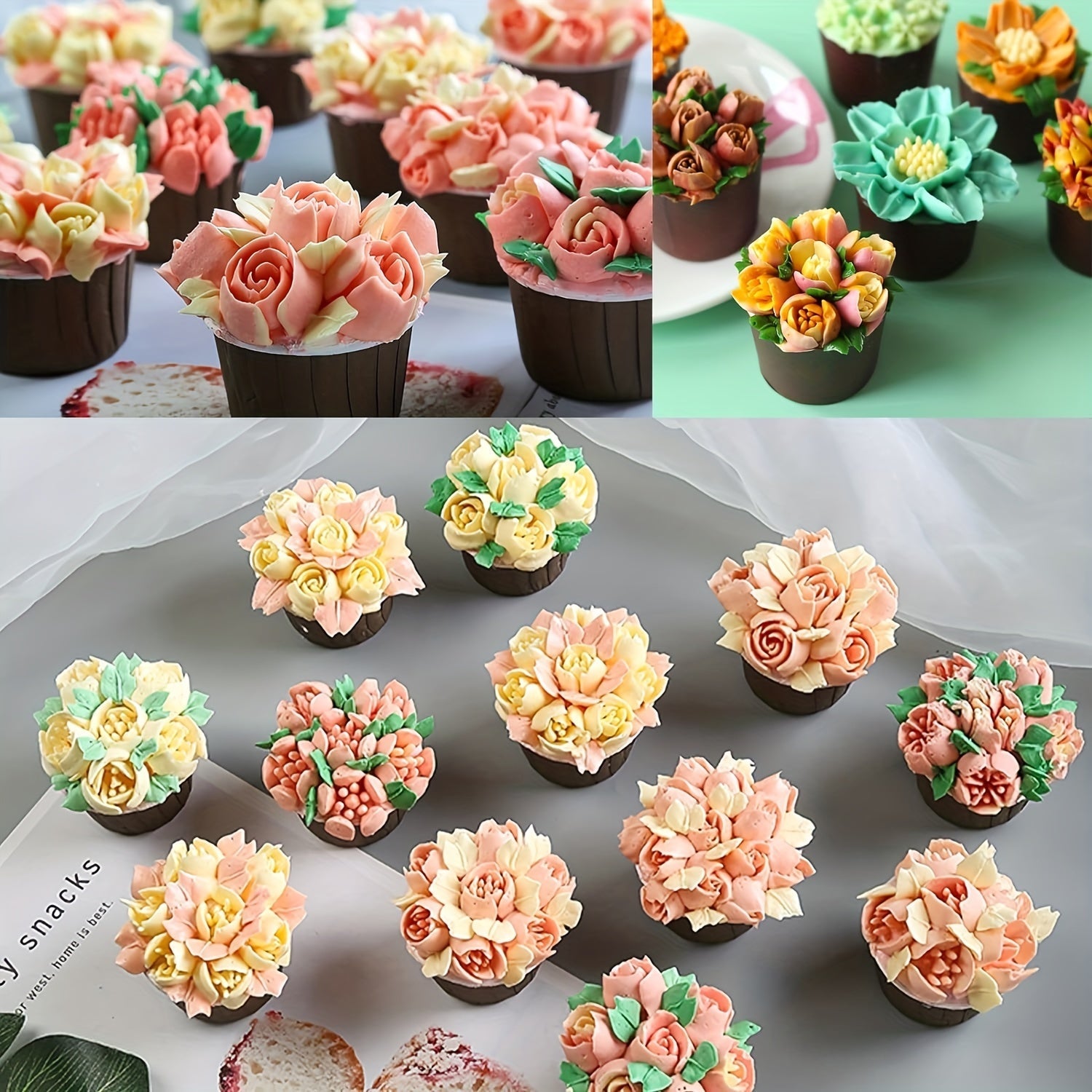 Set of 4 Stainless Steel Piping Nozzles for Cupcake Decorating with Floral Designs