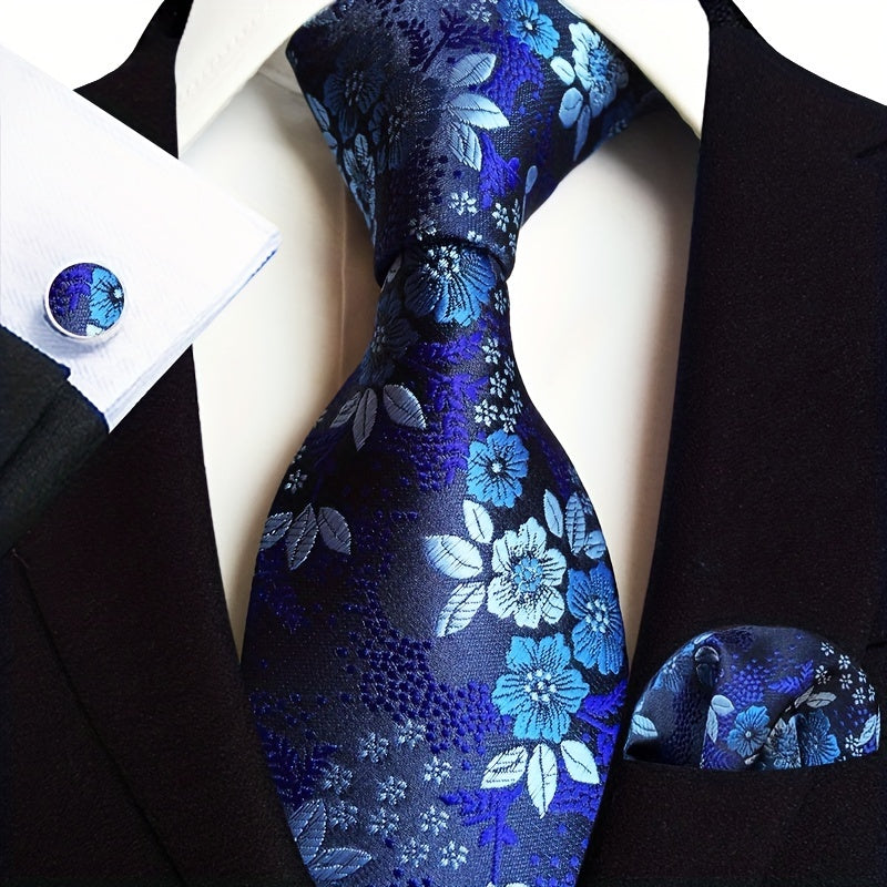 Men's Gold Paisley Three-Piece Suit Set with Tie and Pocket Square