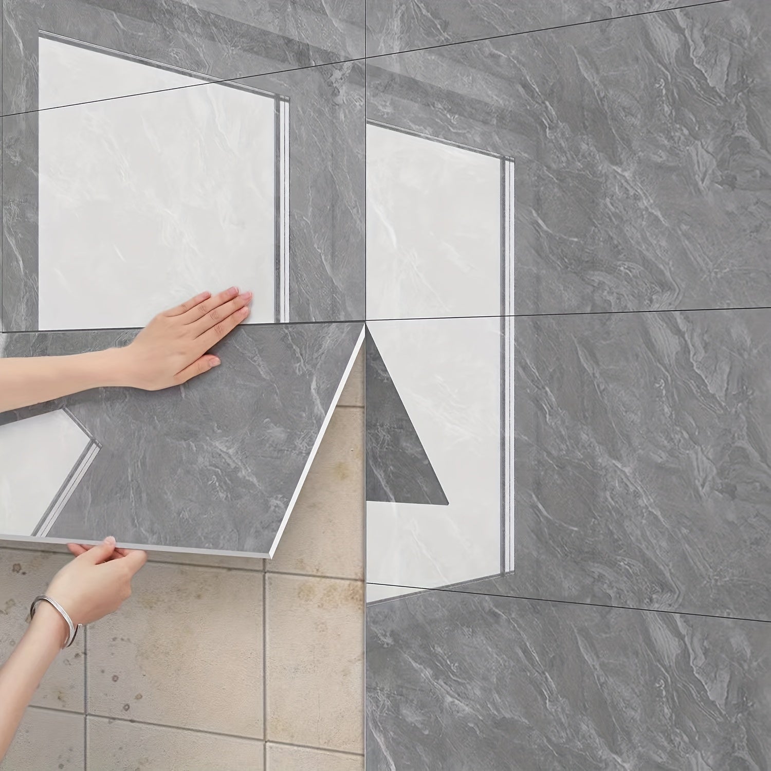 Imitation Marble Tile Foam Wall Sticker Waterproof Self-Adhesive Wallpaper for Bathroom Kitchen Living Room Bedroom Office