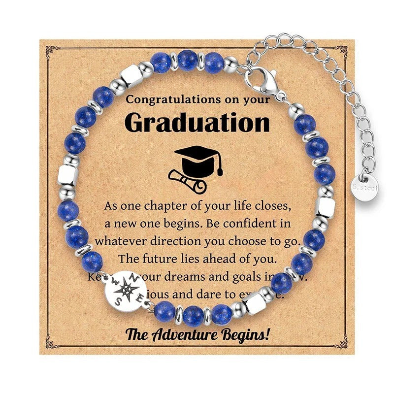 Zamonaviy Kompas Bilaguzuk, Paslanmaydigan Po'lat To'plar bilan, Tabiiy Toshlar bilan Bitiruv Sovg'asi, O'rta Maktab Bitiruvchilari uchun Minimalistik Bilaguzuk, Har Kuni Kiymoq va Sovg'a Berish Uchun Mos, Yil Bo'yi Aksessuar