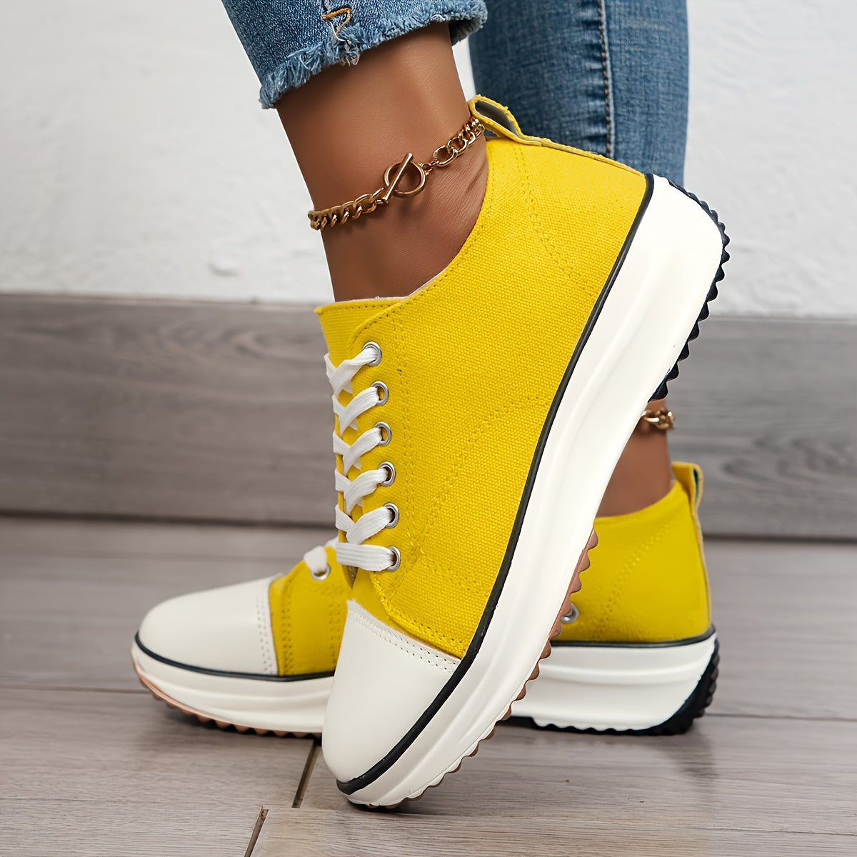 Women's Casual Non-Slip Lace-Up Sneakers with Thick Soles