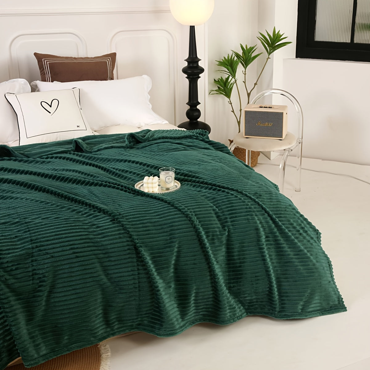 Solid Color Milk Velvet Blanket with Pillowcase for Couch and Bedroom