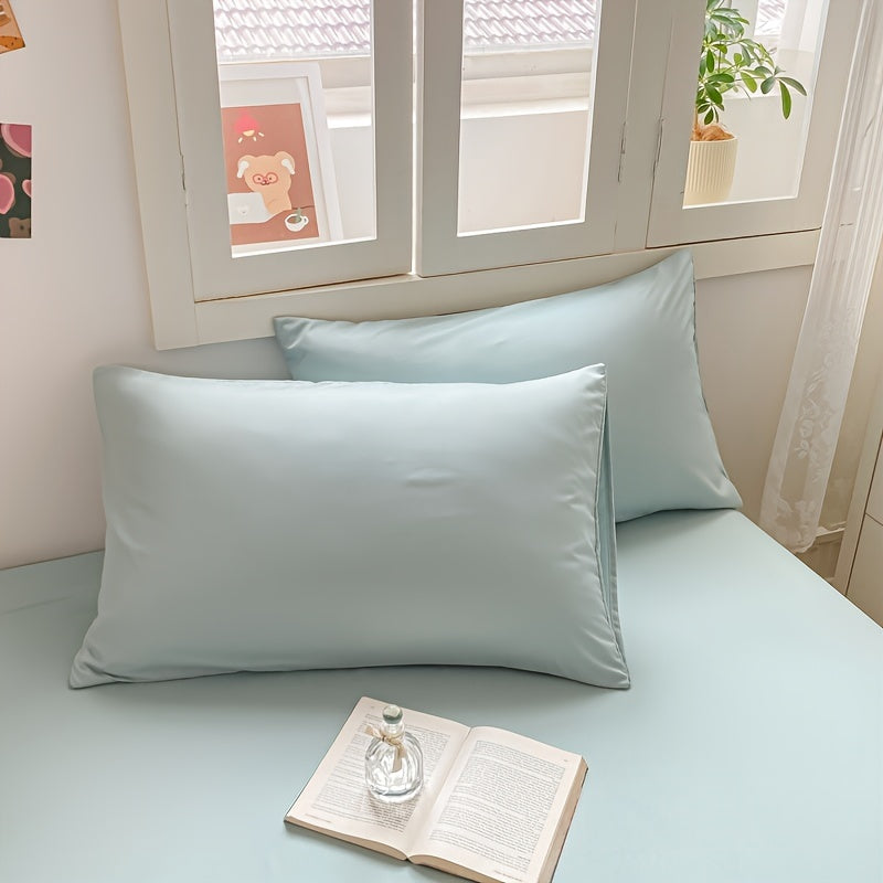 Set of 2 Solid Color Bed Pillowcases Luxuriously Soft Cozy for Year-Round Comfort
