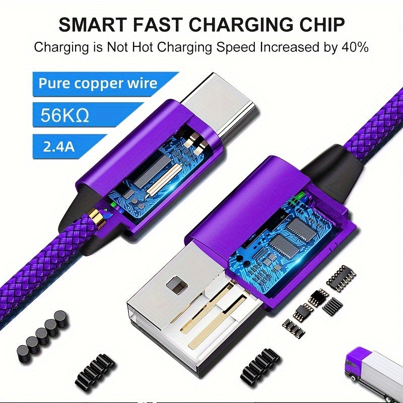 USB-C Fast Charging Cable for Android Phones Nylon Fabric 50-80W Data Transfer