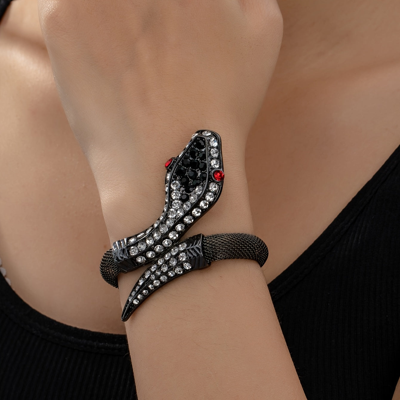 Rhinestone Snake Bracelet Zinc Alloy Elegant Daily Wear Gift