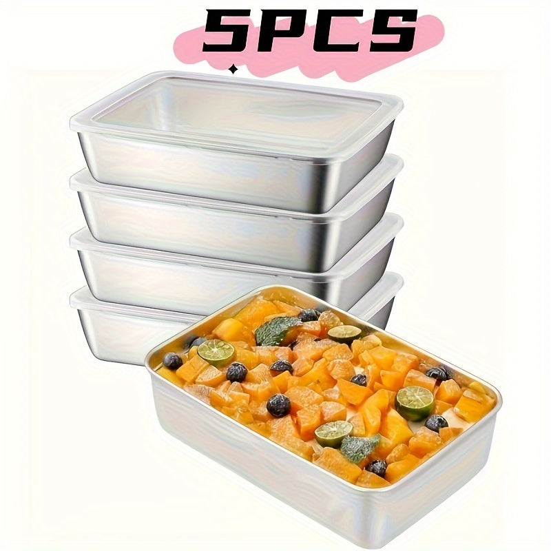 5pcs Stainless Steel Food Storage Containers with Clear Lids Leak-Proof Stackable