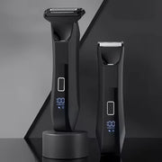 Dual-head body hair trimmer groin shaver stainless steel blades LED display USB rechargeable lightweight travel lock 60+ min runtime