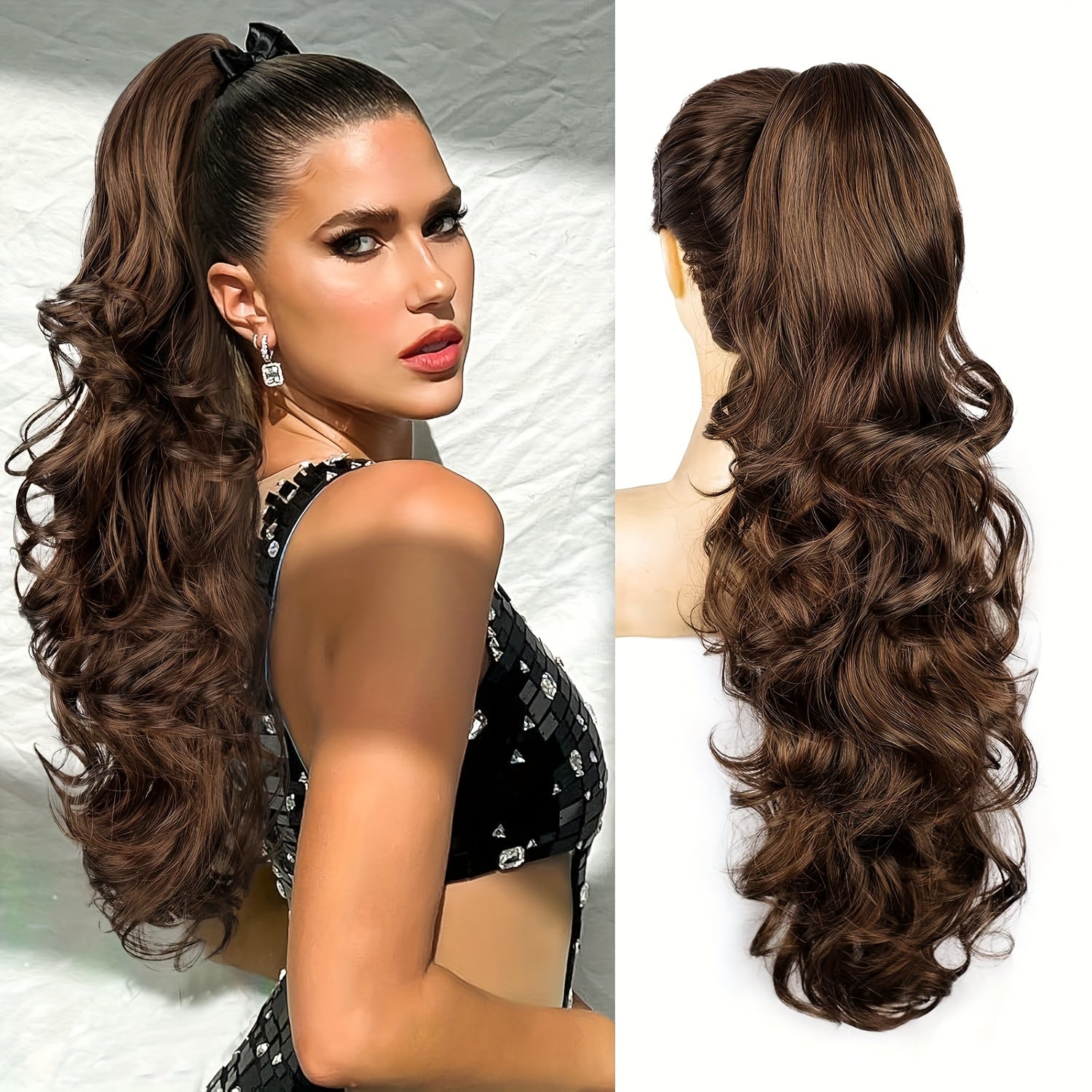 Deep Wave Ponytail Extension 71cm Synthetic Hair Clip in Brown for Women