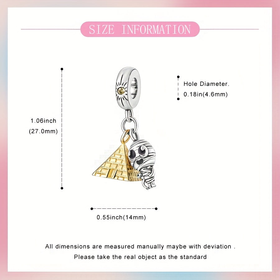 Silver Pyramid Mummy Pendant with Cubic Zirconia Gothic Jewelry for Women