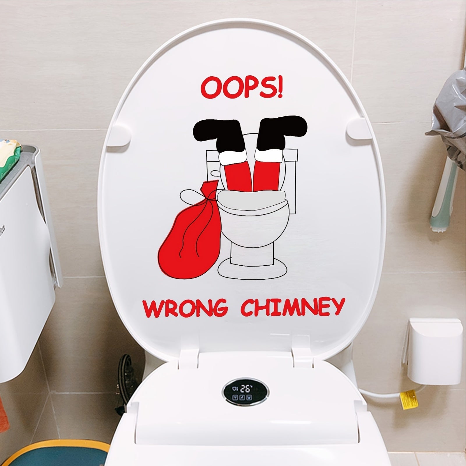 Adhesivo decorativo para tapa de inodoro de Santa festivo, de PVC autoadhesivo para superficies plásticas brillantes