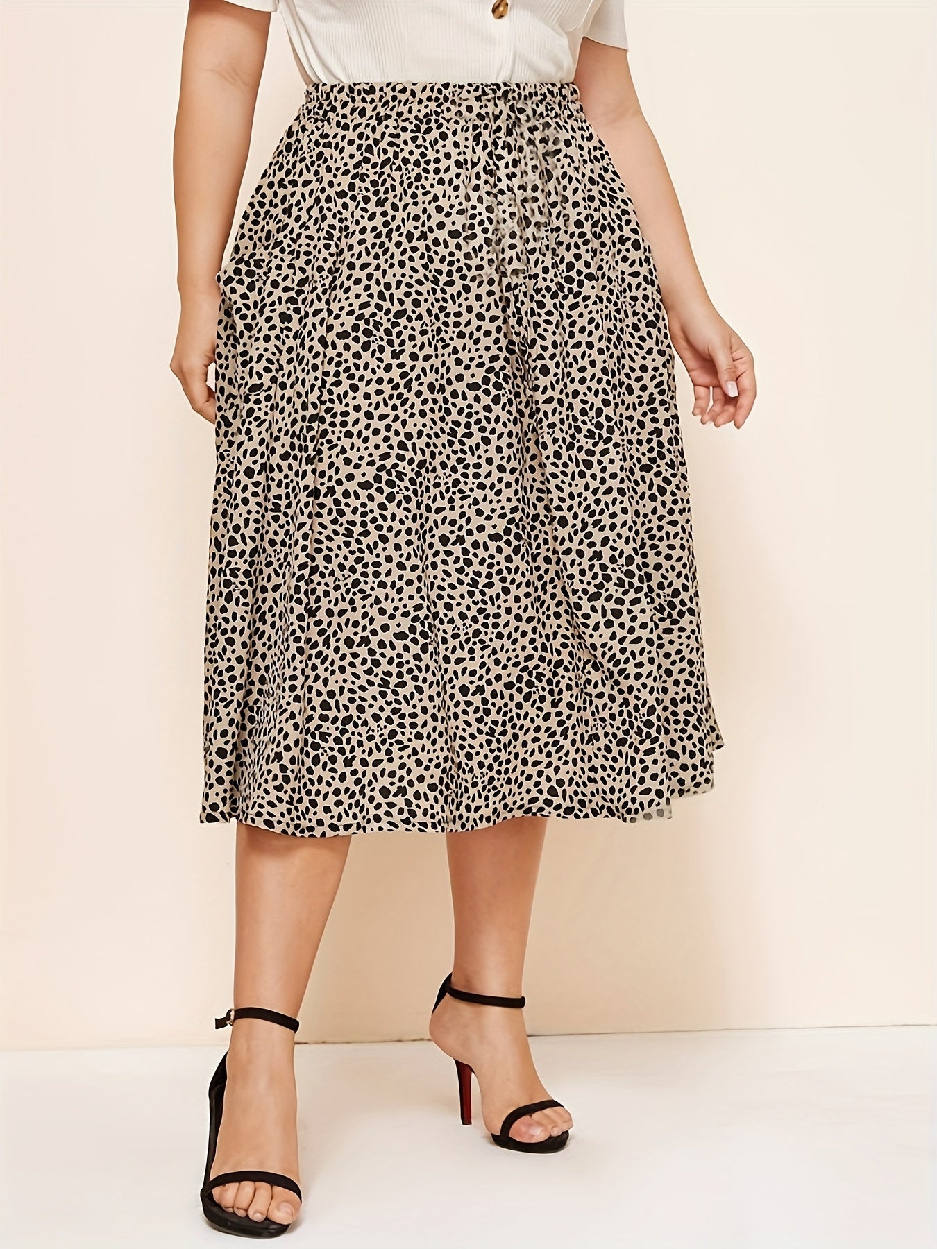 Women's Leopard Print Flared Skirt with Drawstring Waist A-Line Casual Wear