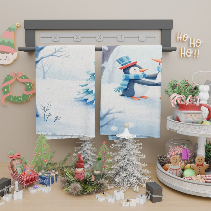 2 dona 18 x 26 dyuymli oshxona sochiq/chaqaloq sochiq to'plami, Rojdestvo va qish bezatish uchun mukammal. Yumshoq qor to'plari bezaklari bilan jozibador "Merry Christmas" dizayni. Sovg'a berish yoki oshxona dekoriga bayramona tuyg'u qo'shish uchun ideal.