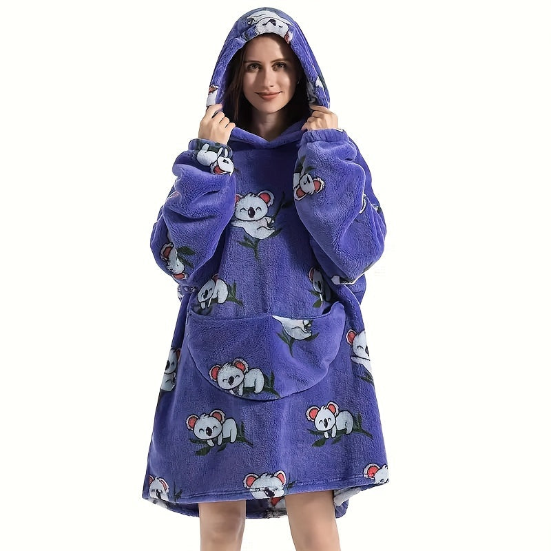 Hooded Fleece Blanket Robe for Adults Cozy Wearable Lounge Wrap