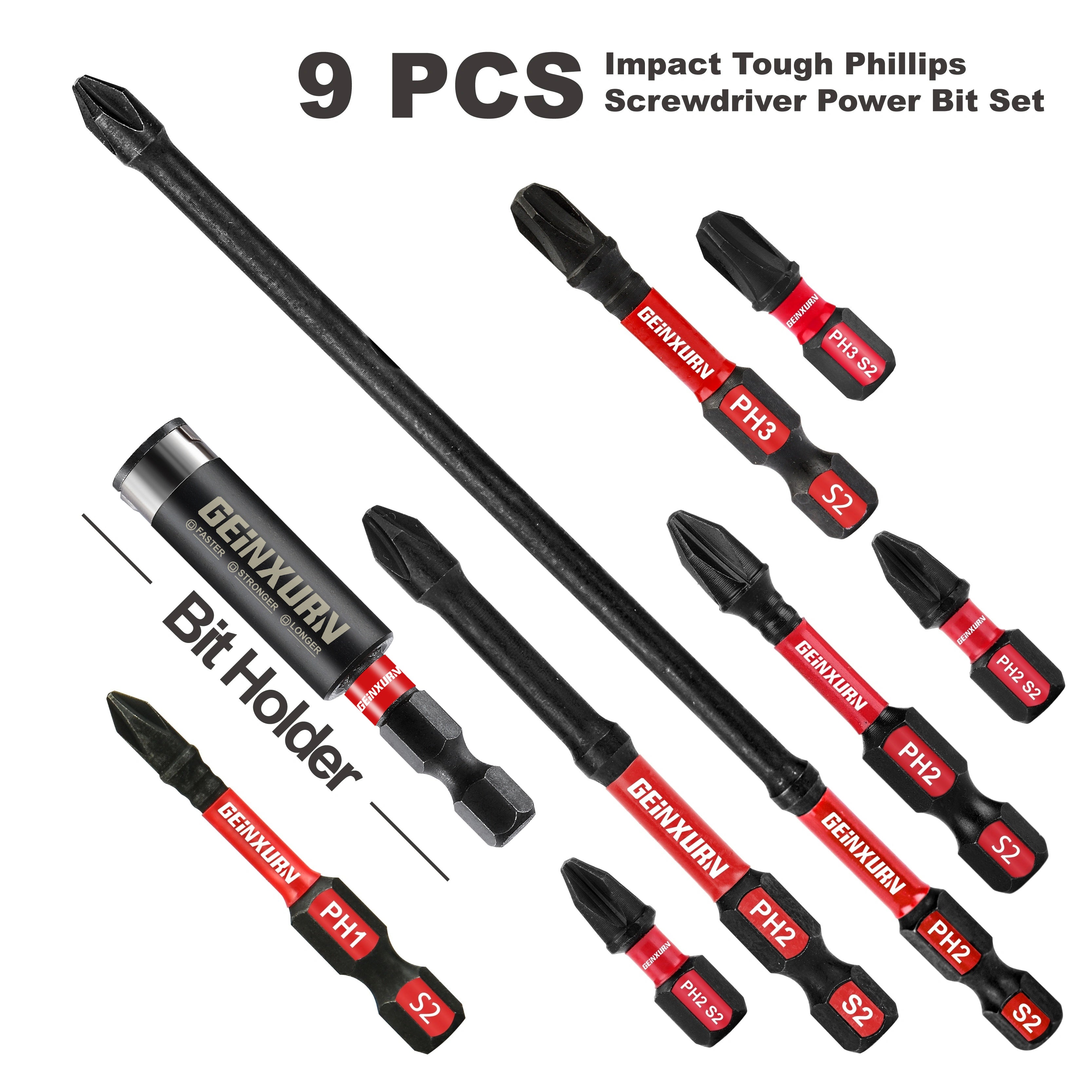 Phillips Impact Tough Screwdriver Power Bit Set PH1 PH2 PH3 S2 Steel Insert Bits