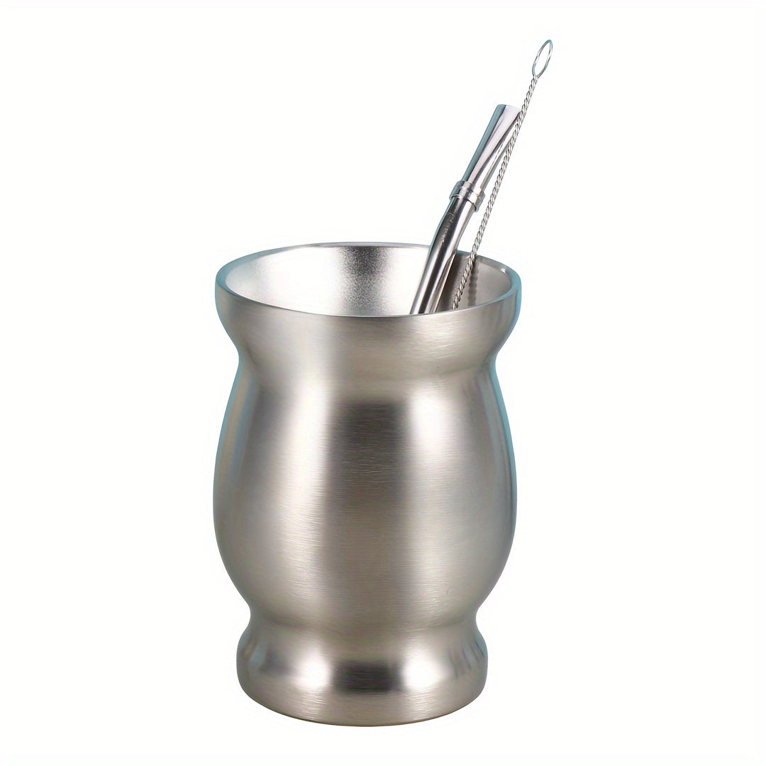 8oz Stainless Steel Yerba Mate Cup Set with Wooden Handle Double Walled Insulation