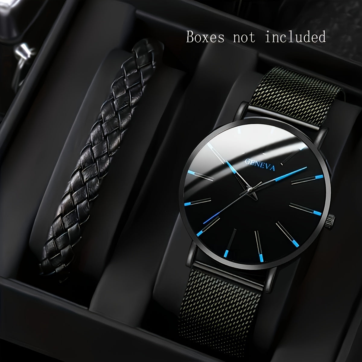 Men's Quartz Watch and Leather Bracelet Set Shock-Resistant Analog Round Case Fashionable