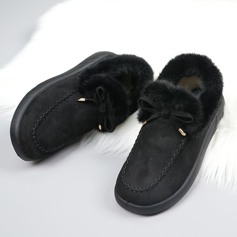 Women's Fleece-Lined Winter Boots with Plush Collar Slip-On Snow Boots