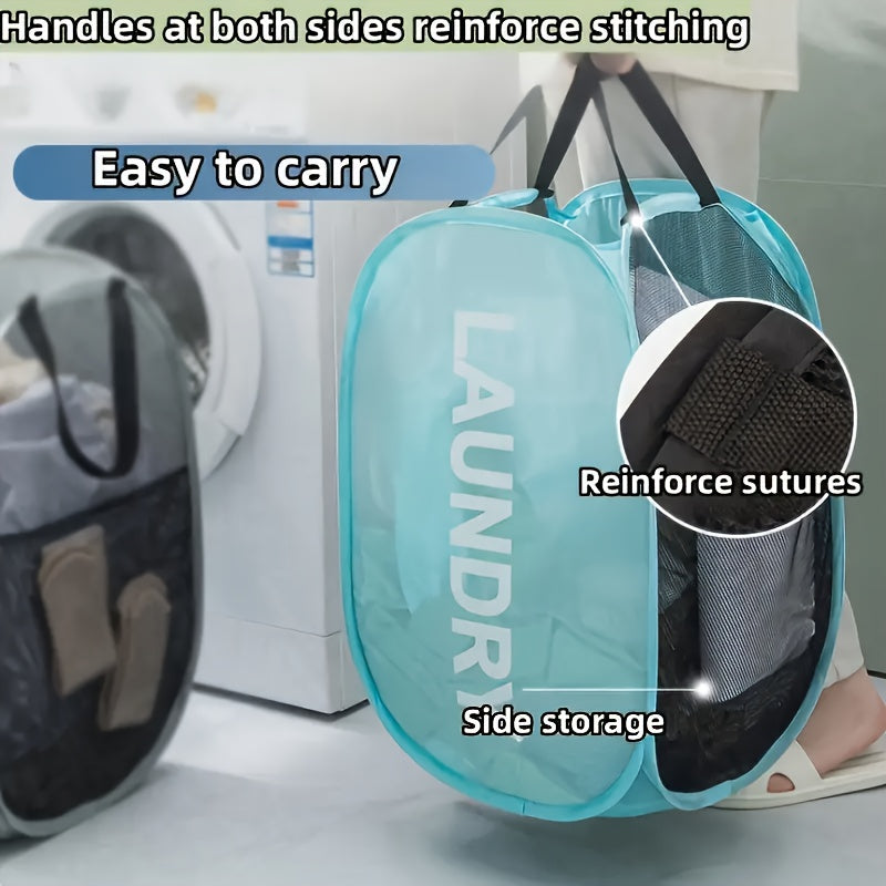 Collapsible Fabric Laundry Hamper with Mesh Sides and Dual Handles for Teens and Adults