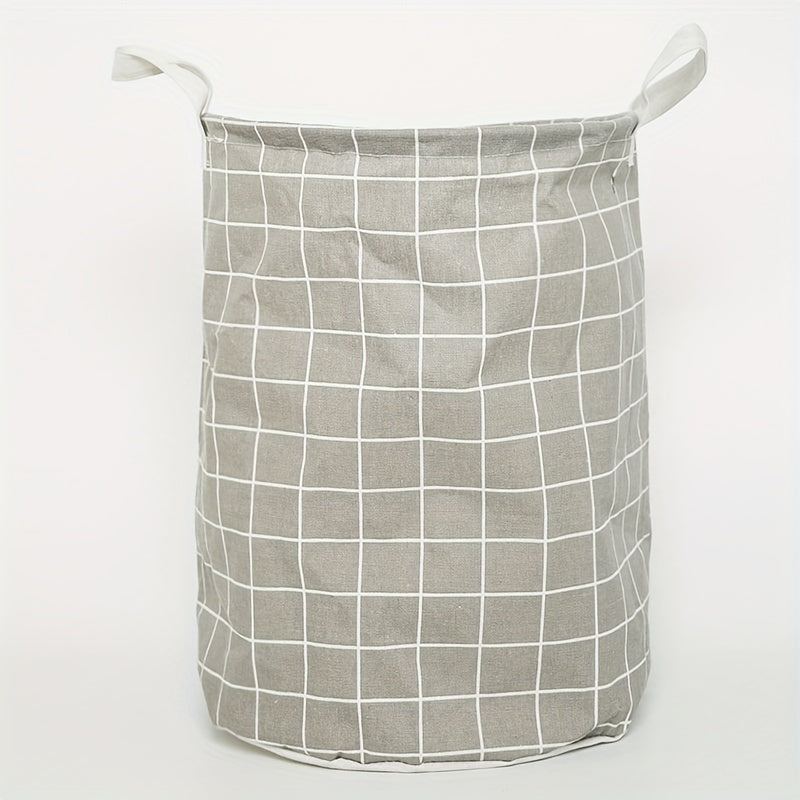 Large Foldable Waterproof Laundry Basket with Toy Storage Cotton Linen Plaid