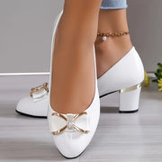 Women’s Black Bow Mary Jane High Heels Chunky Mid-Heel Pumps