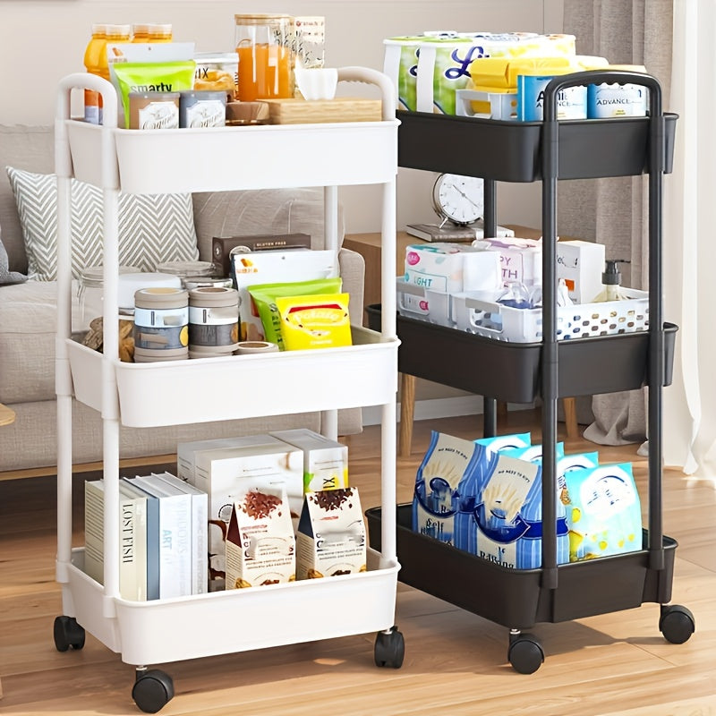White Plastic Storage Cart with Wheels for Kitchen Bathroom Bedroom Organization